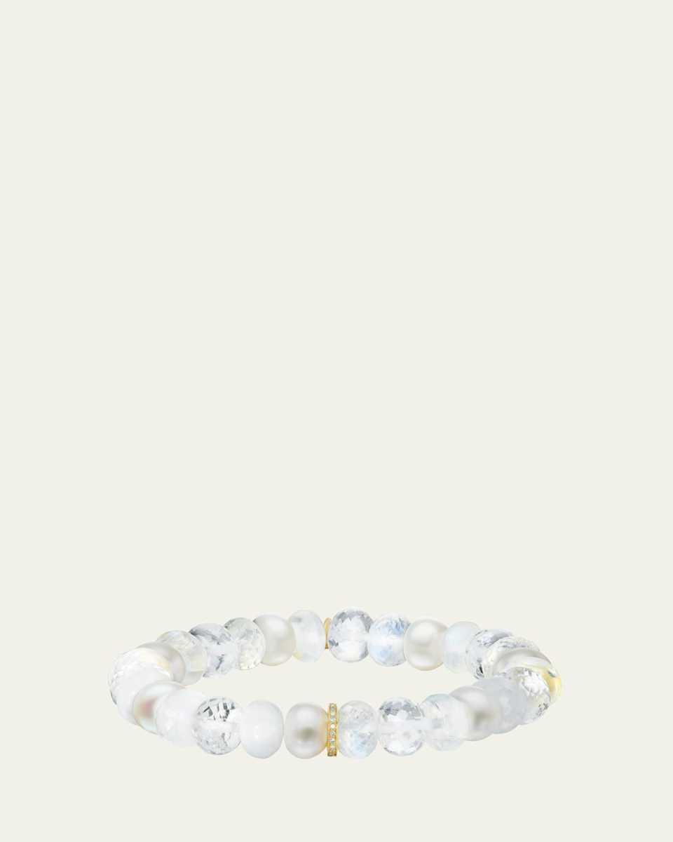 14K White Mix 10mm Bead Bracelet with Pave Diamond Rondelle
